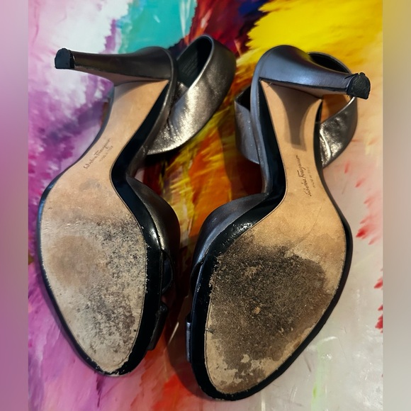 FERRAGAMO Metallic Leather Slingback Heels - Picture 7 of 8